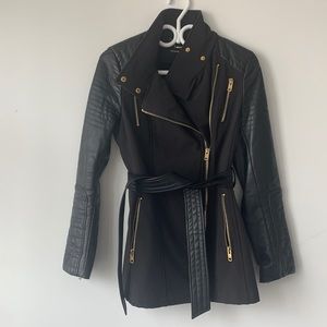 Neoprene and vegan leather sleeve jacket